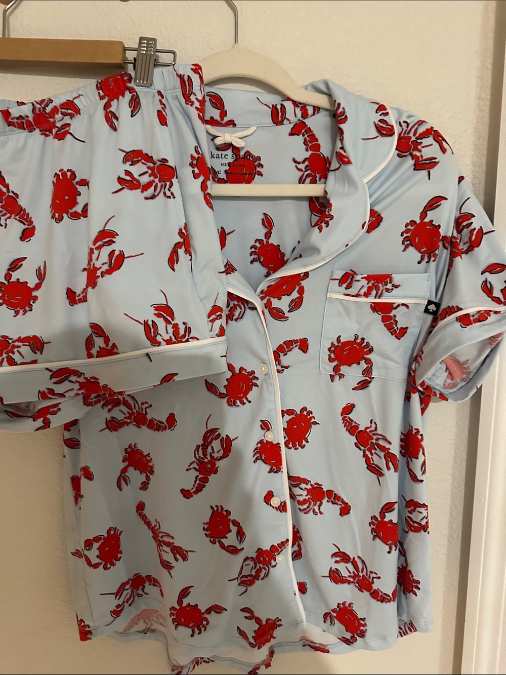 kate spade Light Blue Pajama Set with Red Crab Print